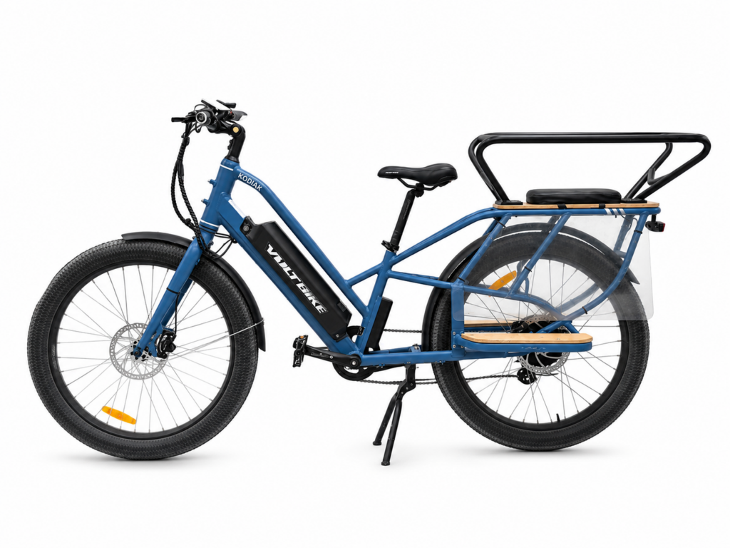 Volt Kodiak electric cargo bike with child passenger seat